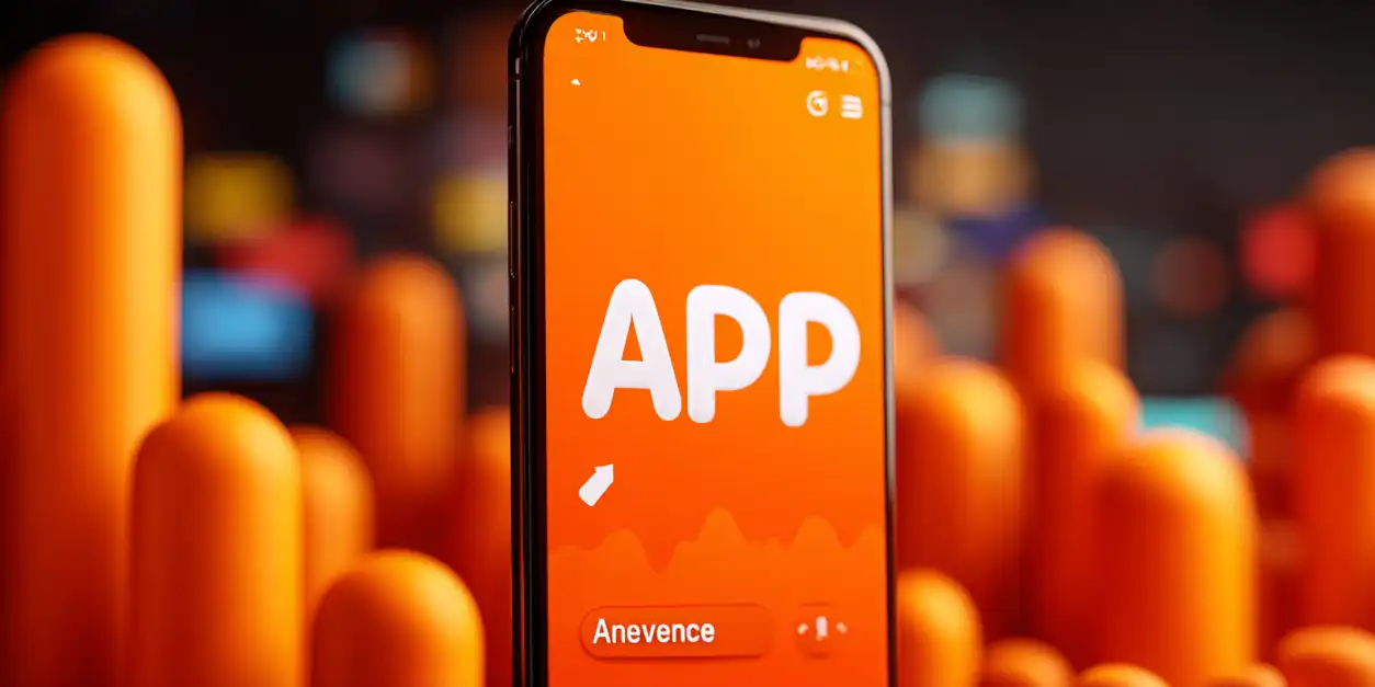 Download the Sleek and Modern BN880 App Today A close-up of a smartphone with a vibrant orange screen displaying the word 'APP', representing the sleek, modern, and user-friendly mobile application from BN880.